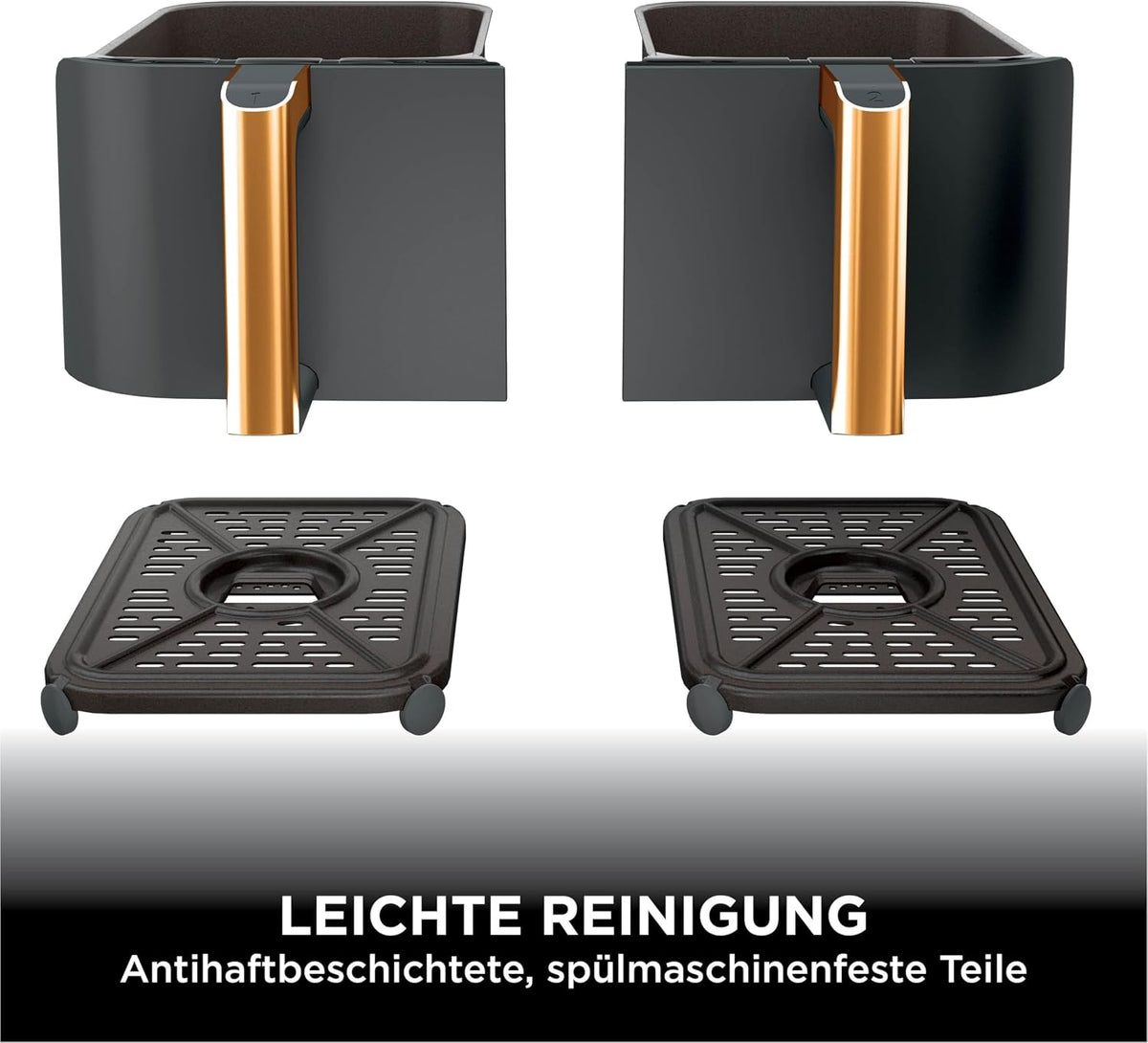 Ninja Foodi MAX Dual Zone Heißluftfritteuse, 9,5L Airfryer, 2 Fächer, mit Zange, Antihaftbeschichtung, spülmaschinenfeste Körbe, 6-in-1