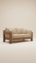 Sofa aus Echtholz und Bouclé-Stoff