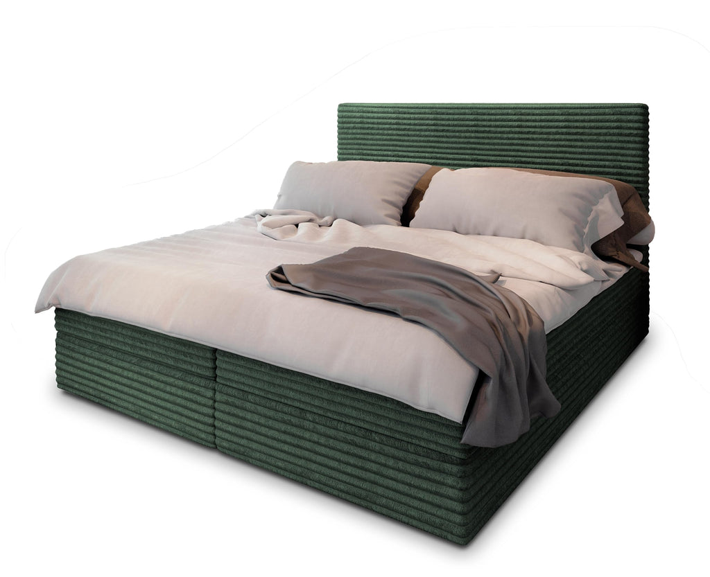 Masseno Boxspringbett PISA Creme mit Matratze & Topper, Polsterbett mit Bettkasten und gepolstertem Kopfteil