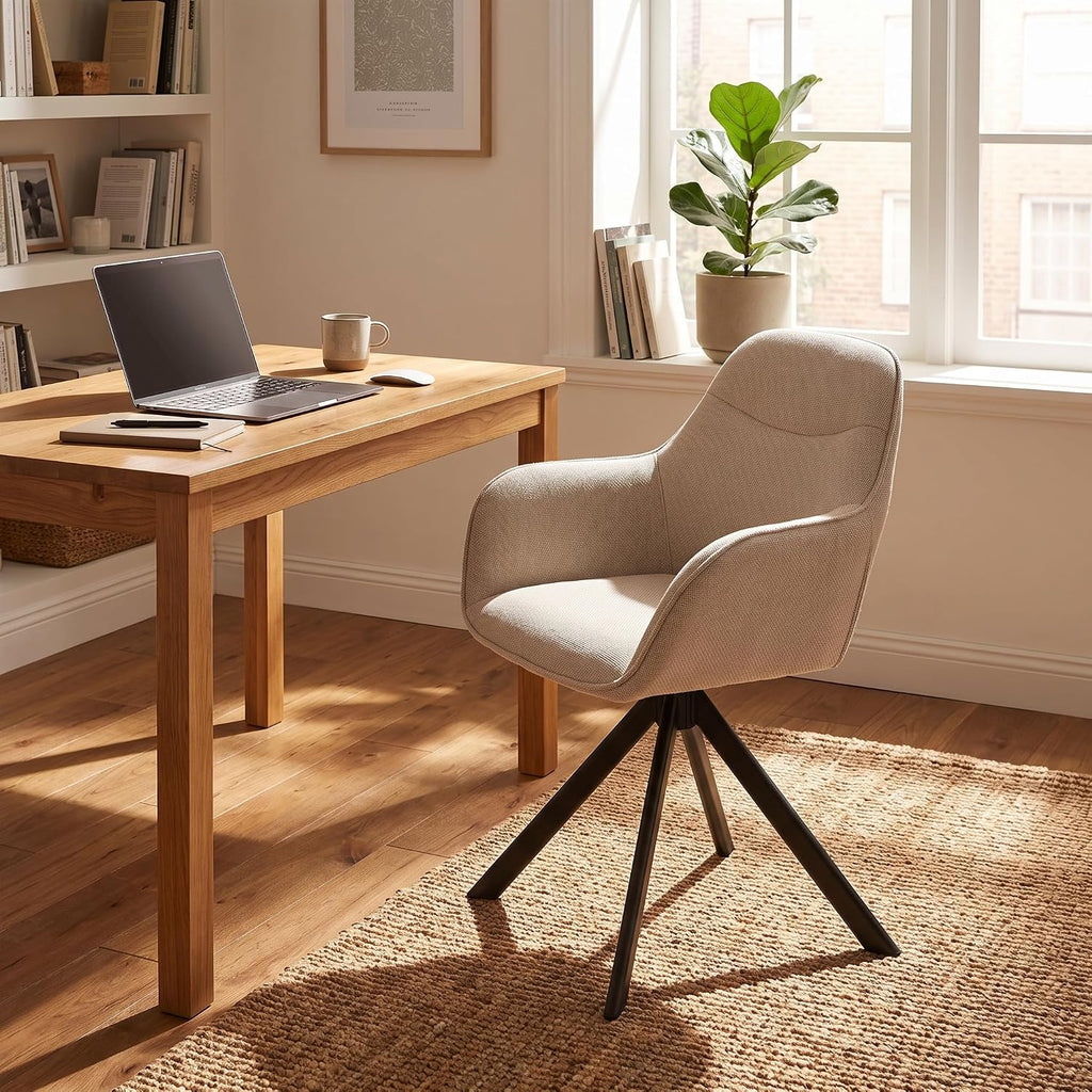 Esszimmerstühle Drehbar 4er Set mit Armlehne, 360° drehbar, Polsterstuhl Leinen, Drehstuhl Esszimmer Beige, Küchenstuhl mit Metallbeine für